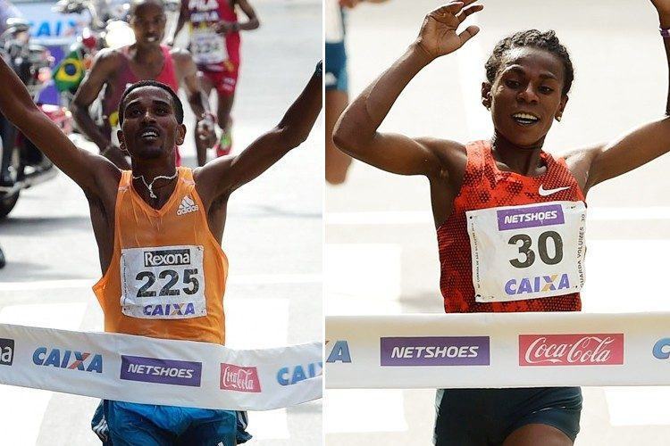 Dawit Admasu venceu no masculino e Ymer Ayalew ficou com o bi no feminino. (Fotos: Djalma Vassão/Gazeta Press)