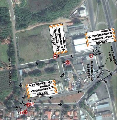 As interdições acontecem para que a empresa Comgás faça a relocação da estação redutora de pressão, que está sob a rotatória. (Foto: Google/Divulgação PMT)