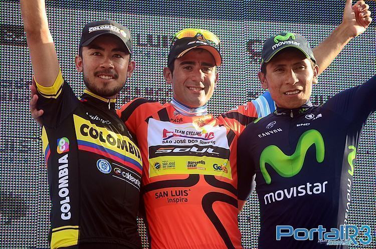 Pódio final do 9º Tour de San Luis, com Dani Díaz, Rodolfo Torres e Nairo Quintana. (Foto: Luis Claudio Antunes/PortalR3)