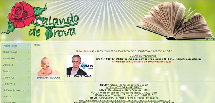 Tela inicial do site Falando de Trova. (Foto: reprodução)