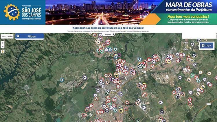 O Mapa apresenta a localização e imagens das ações da Prefeitura desde 2013. A ferramenta é atualizada periodicamente. (Imagem: Divulgação/PMSJC)