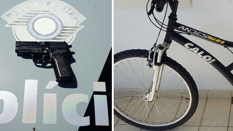Arma apreendida e bicicleta recuperada. (Foto: Polícia Militar)