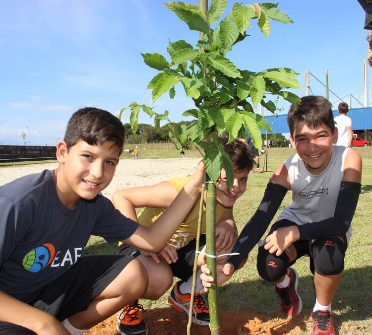 Alunos plantam mudas de árvores ao lado do Sedes. (Foto: Divulgação/PMT)