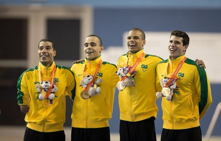 a foto Daniel Dias, Vanilton Nascimento, Andre Brasil e Phelipe Melo durante a prova do revezamento4x100 medley. (Foto: Jonne Roriz/MPIX/CPB)