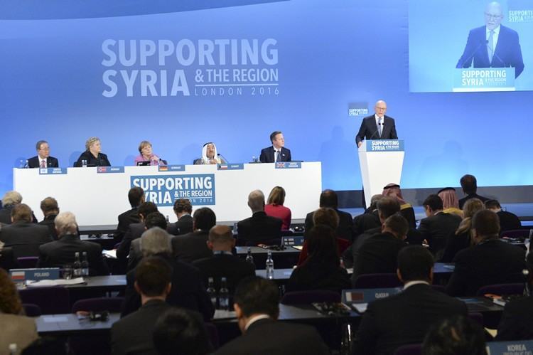 Líderes mundiais durante conferência que discuti o suporte à Síria. (Foto: Georgina Coupe/ The Prime Minister’s Office)