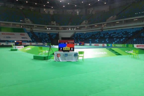 Arena Carioca 1, no Parque Olímpico, está preparada para receber os atletas que participarão de evento-teste para a Olimpíada Rio 2016. (Foto: Carla Sofia Flores / Confederação Brasileira de Taekwondo)