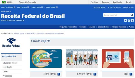 Guia do Viajante produzido pela Receita Federal do Brasil. (Foto: Reprodução Site Receita Federal)