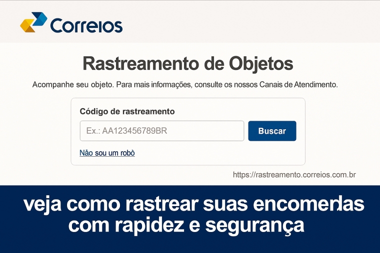 Página oficial de rastreamento de objetos dos Correios