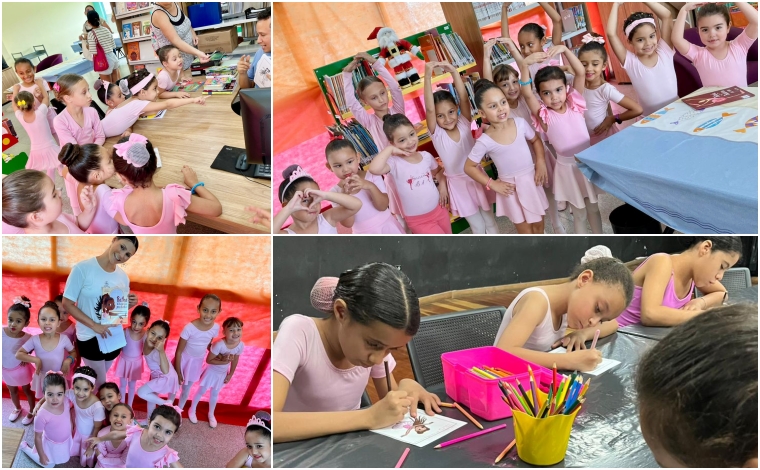 Bailarinas do Projeto Aprendiz durante atividade de leitura na Estação Cidadania