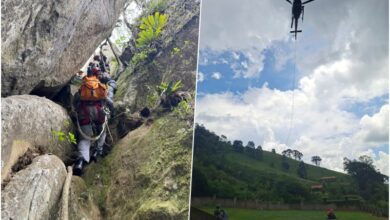 Bombeiros durante o resgate