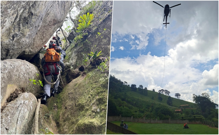 Bombeiros durante o resgate